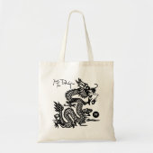 Chinees Drakenjaar Zwart papier-gesneden Monogram  Tote Bag (Voorkant)