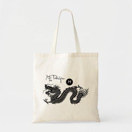 Chinees Drakenjaar Zwart papier-gesneden Monogram  Tote Bag (Voorkant)