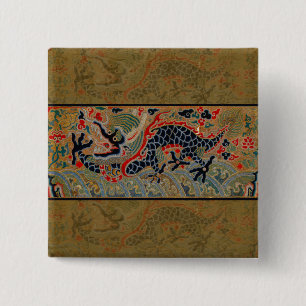 Chinees drakensymbool Antiek Aziatisch Vierkante Button 5,1 Cm