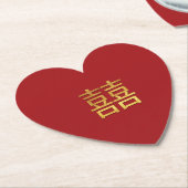 Chinees Dubbel Geluk Bruiloft Goud Rood Hart Kartonnen Onderzetters (Gekanteld)