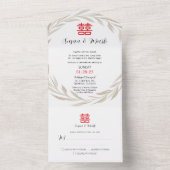 Chinees Dubbelgeluk in één bruiloft All In One Uitnodiging (Binnen)