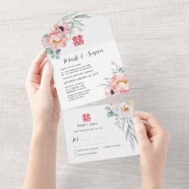 Chinees Dubbelgeluk in één bruiloft All In One Uitnodiging