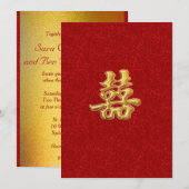 Chinees Dubbelgeluk Rood in gouden moderne bruilof Kaart (Voorkant / Achterkant)