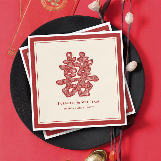 Chinees Dubbelgeluk Weddenschap Floral Paper Cut Servet