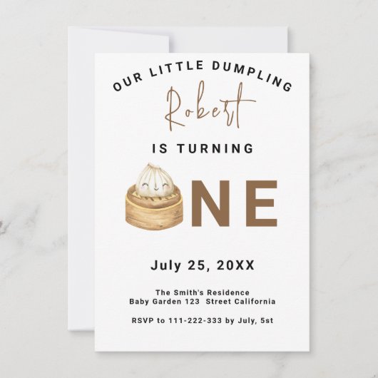 Chinees dumpling 1e verjaardagsfeestje kaart (Voorkant)