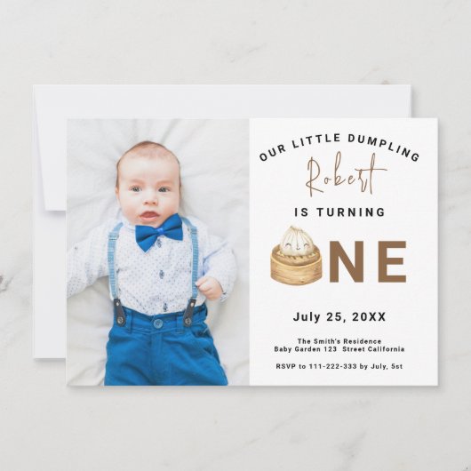 Chinees dumpling 1e verjaardagsfeestje kaart (Voorkant)