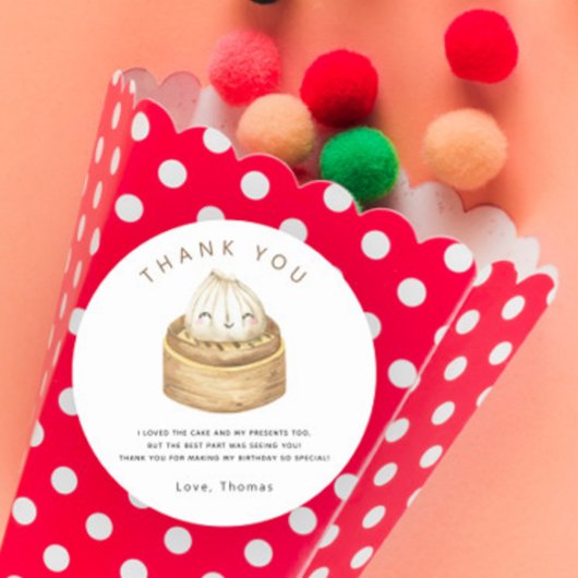 Chinees dumpling verjaardagsfeestje dank u ronde sticker