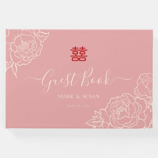 Chinees elastisch dubbeldekshuwelijk gastenboek (Voorkant)
