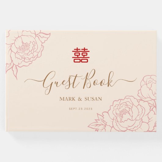 Chinees elastisch dubbeldekshuwelijk gastenboek (Voorkant)