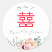 Chinees elastisch dubbeldekshuwelijk ronde sticker (Voorkant)