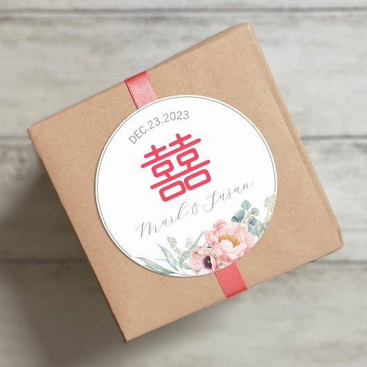 Chinees elastisch dubbeldekshuwelijk ronde sticker