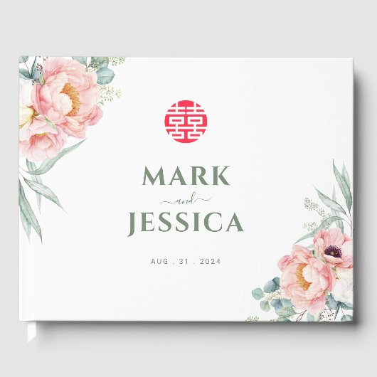 Chinees Elegant Dubbel Geluk/Liedje Mijn Bruiloft Gastenboek (Voorkant)