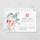 Chinees elegant dubbelgeluk bruiloft RSVP (Voorkant)