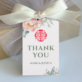 Chinees Elegant Pioen Dubbel Geluk Bruiloft Label Cadeaulabel