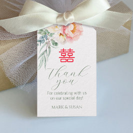 Chinees Elegant Pioen Dubbel Geluk Bruiloft Label Cadeaulabel