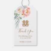 Chinees Elegant Pioen Dubbel Geluk Bruiloft Label Cadeaulabel (Voorkant)