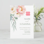 Chinees elegante pony Double Happiness Wedding Wed Kaart (Staand voorkant)