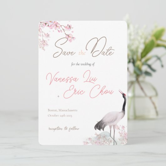 Chinees en Engels Save the Date-Cherry Blossom Kaart (Staand voorkant)