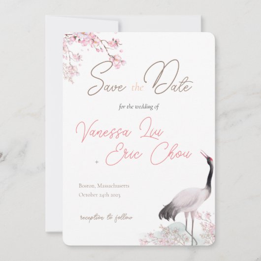 Chinees en Engels Save the Date-Cherry Blossom Kaart (Voorkant)