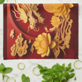 Chinees en Vietnamees Houten Draak Jaar 2024 KT Theedoek (Gevouwen)