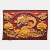 Chinees en Vietnamees Houten Draak Jaar 2024 KT Theedoek (Horizontaal)