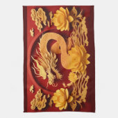 Chinees en Vietnamees Houten Draak Jaar 2024 KT Theedoek (Verticaal)