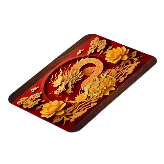 Chinees en Vietnamees Houten Draak Jaar 2024 RcM Magneet (Linkerzijde)