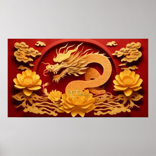 Chinees en Vietnamees Houten Draak Jaar 2024 recP Poster