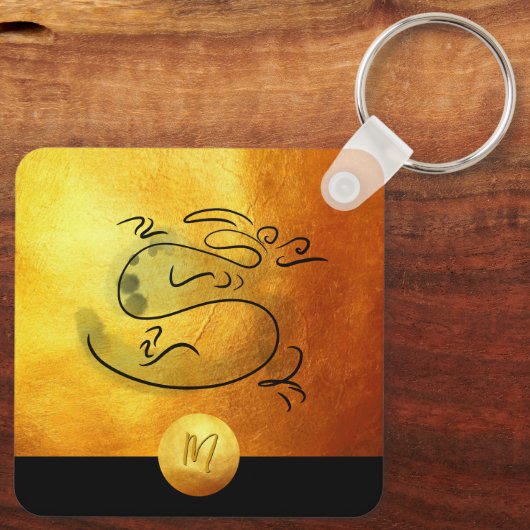 Chinees en Vietnamees Houten Drakenjaar Monogram K Sleutelhanger (Achterkant)