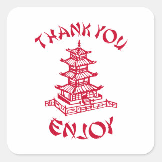 Chinees eten Dank je wel, je geniet van driehoekse Vierkante Sticker