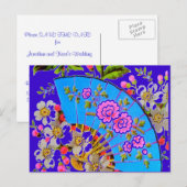 Chinees Fan Blue "save the date" Briefkaart (Voorkant / Achterkant)