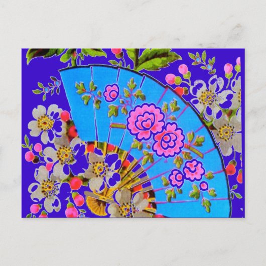 Chinees Fan Blue "save the date" Briefkaart (Voorkant)