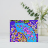 Chinees Fan Blue "save the date" Briefkaart (Staand voorkant)