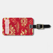 Chinees Floral Lotus Asian Pattern gepersonaliseer Bagagelabel (Voorkant horizontaal)