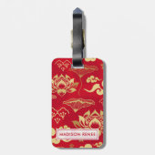 Chinees Floral Lotus Asian Pattern gepersonaliseer Bagagelabel (Achterkant verticaal)