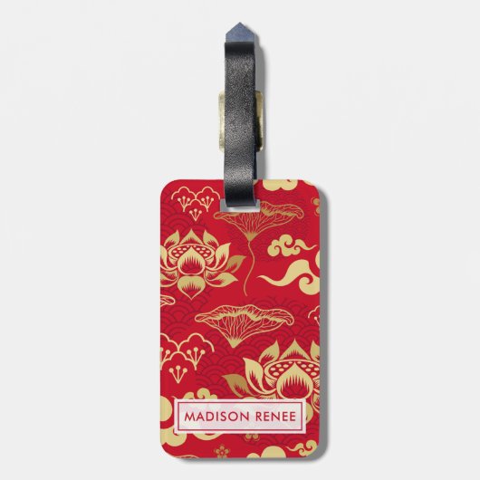 Chinees Floral Lotus Asian Pattern gepersonaliseer Bagagelabel (Achterkant verticaal)