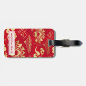 Chinees Floral Lotus Asian Pattern gepersonaliseer Bagagelabel (Achterkant horizontaal)