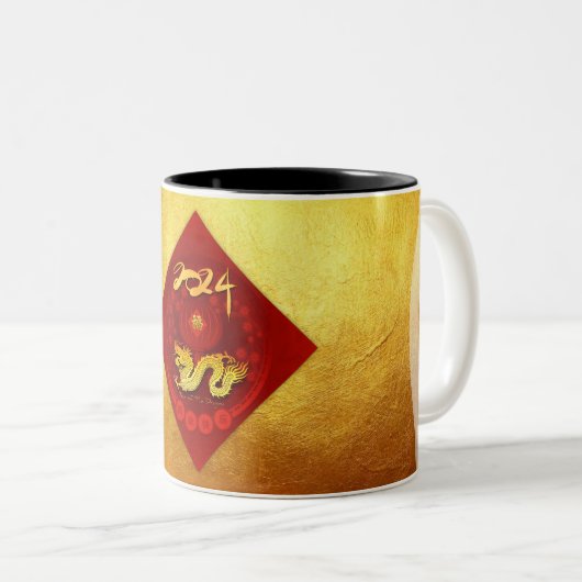 Chinees FU Geluk lantaarn Dragon Jaar groet 2TM Tweekleurige Koffiemok (Voorkant rechts)