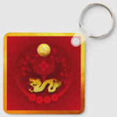 Chinees FU Geluk Lantaarn Dragon Jaar Monogram SqK Sleutelhanger (Achterkant)