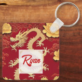 Chinees Geel Dragon Nieuwjaar pioenen Monogram SK Sleutelhanger (Achterkant)