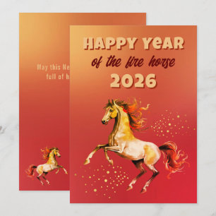 Chinees Gelukkig Jaar van het Vuurpaard 2026 Feestdagenkaart