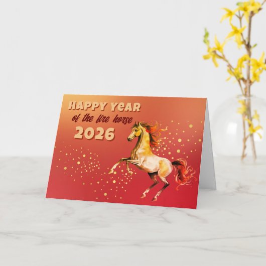 Chinees Gelukkig Jaar van het Vuurpaard 2026 Kaart (Gele Bloem)