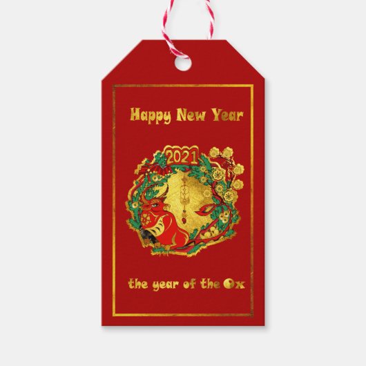 Chinees gelukkig nieuwjaar van de Ox Cadeaulabel (Voorkant)