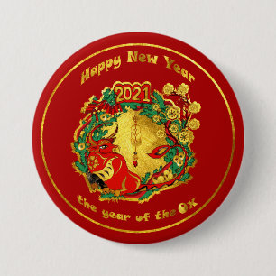 Chinees gelukkig nieuwjaar van de Ox Ronde Button 7,6 Cm