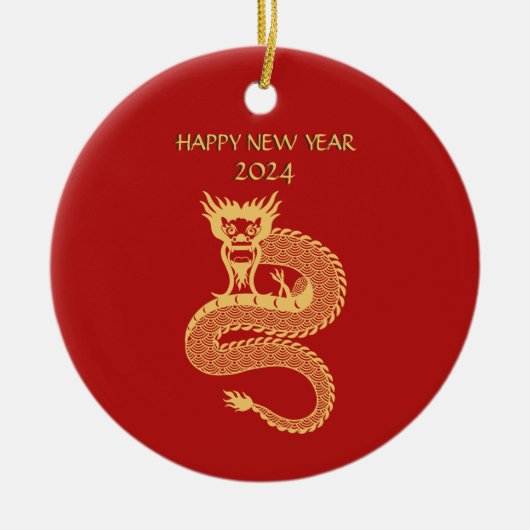 Chinees Gelukkig Nieuwjaar van Dragon Gift Label Keramisch Ornament (Voorkant)
