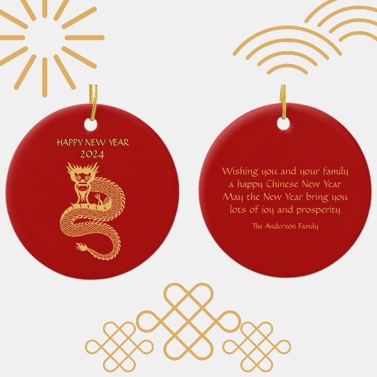 Chinees Gelukkig Nieuwjaar van Dragon Gift Label Keramisch Ornament