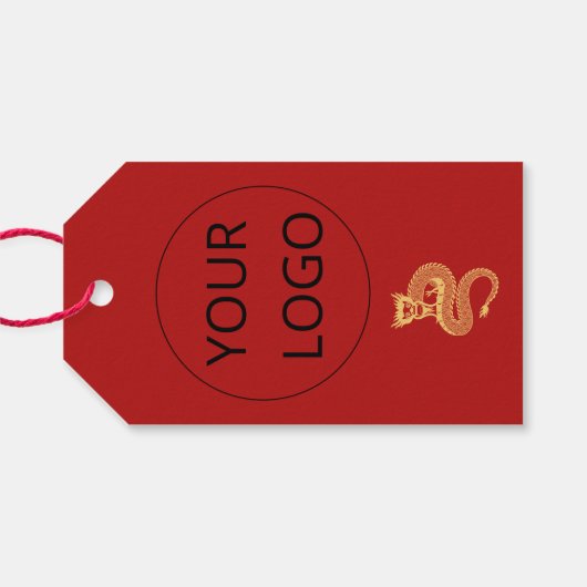 Chinees Gelukkig Nieuwjaar van Dragon Logo Red Cadeaulabel (Achterkant Horizontaal)
