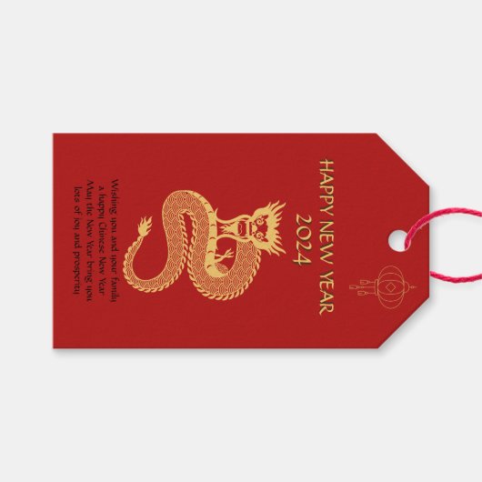 Chinees Gelukkig Nieuwjaar van Dragon Logo Red Cadeaulabel (Voorkant (Horizontaal))