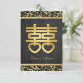 Chinees goud / Blk Double Happiness RSVP-kaarten RSVP Kaartje (Staand voorkant)