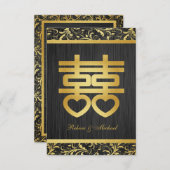 Chinees goud / Blk Double Happiness RSVP-kaarten RSVP Kaartje (Voorkant / Achterkant)